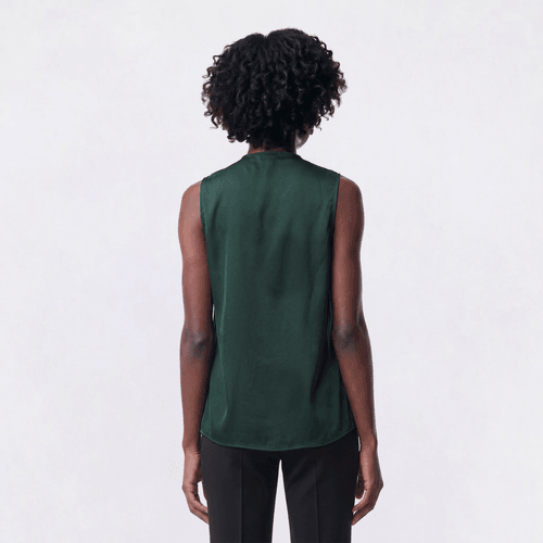 Womens Kasper Sleeveless Drape Neck Solid Satin Blouse
