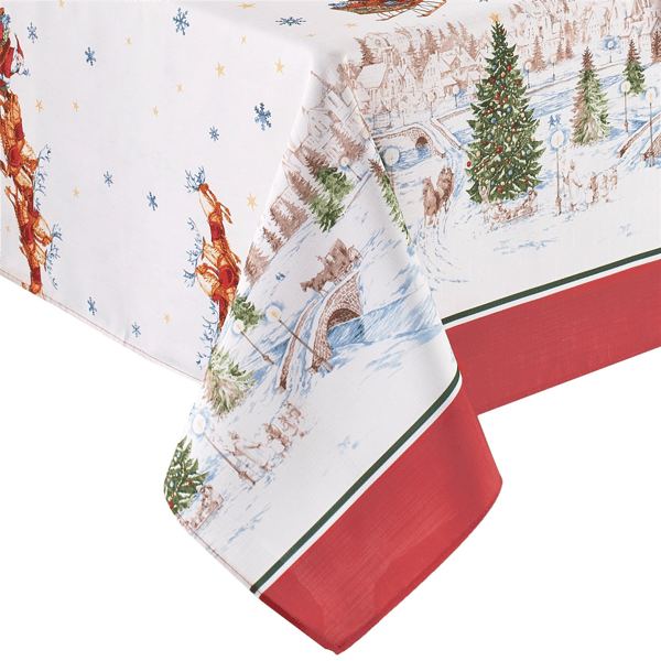 Threadmade Santa’s Snowy Sleighride Tablecloth