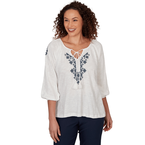 Womens Skyes the Limit Summer Spice Embroidery Peasant Blouse