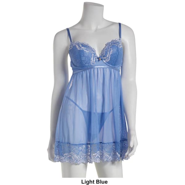 Womens Daisy Fuentes 2pc. Two Tone Lace Babydoll Set