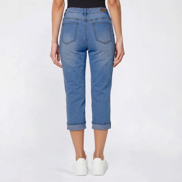 Womens Bleu Denim 5 Pocket Roll Cuff Denim Capri Pants