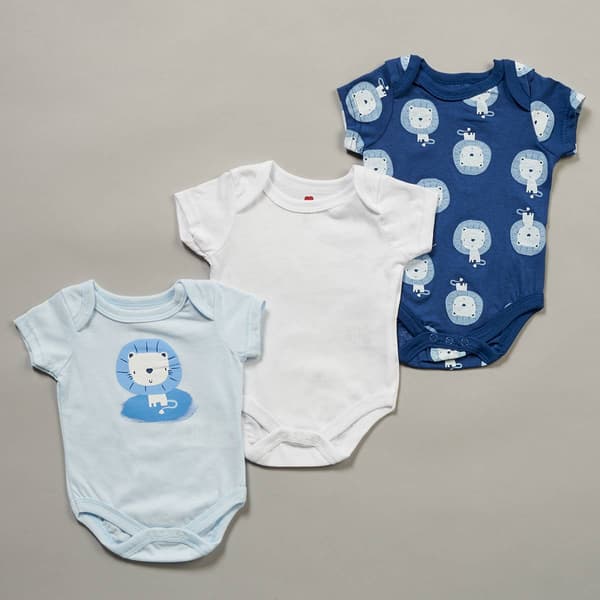 Baby Boy (NB-9M) Mini Hop 3pk. Lion & Solid Bodysuits - image 
