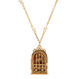 Symbols of Faith Gold Tone Jesus Locket Faux Pearl Necklace