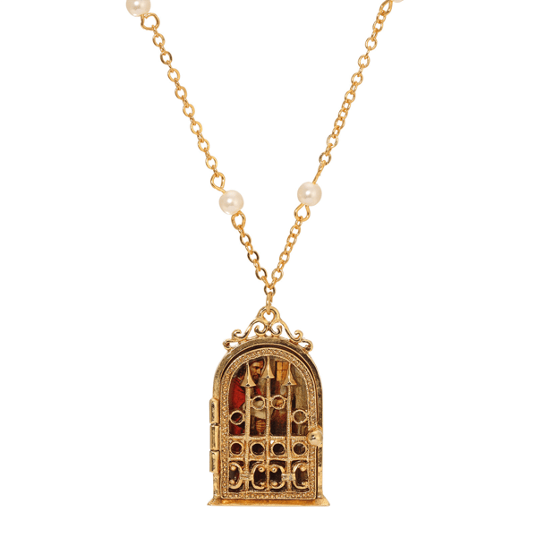 Symbols of Faith Gold-Tone Jesus Locket Faux Pearl Necklace - image 