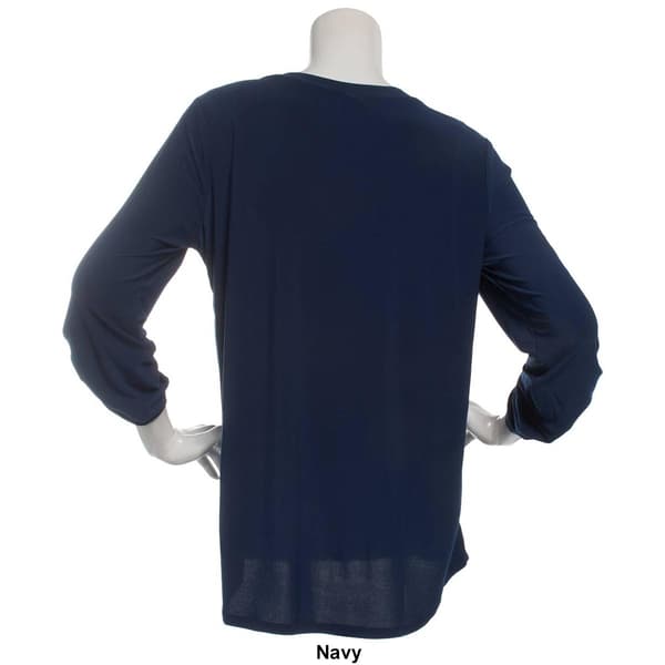 Womens NY Collection 3/4 Roll Tab Sleeve V-Neck Blouse