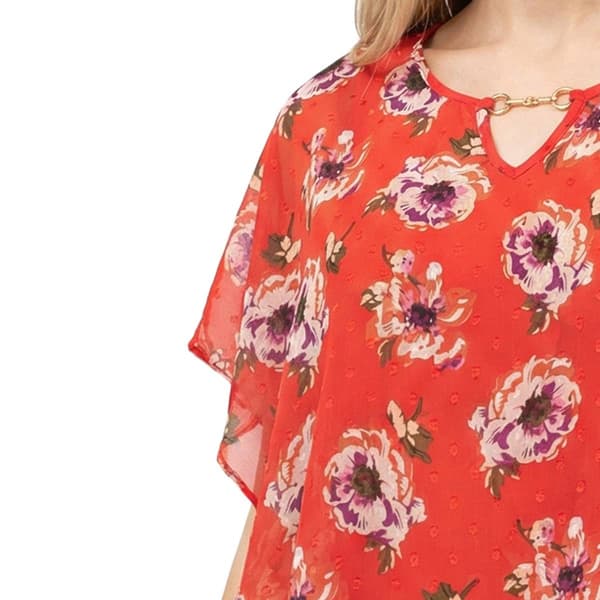 Womens NY Collection Clip Dot Floral Poncho Blouse