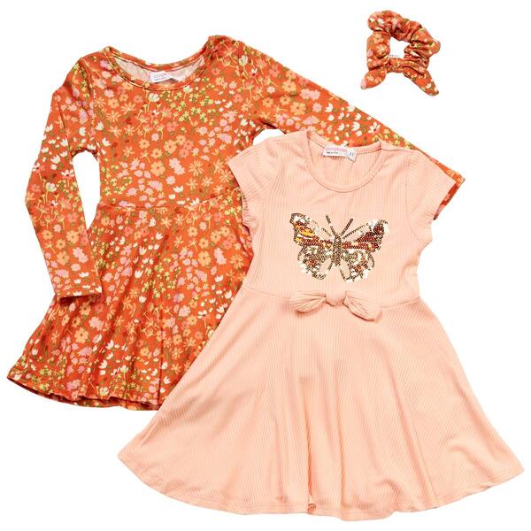 Toddler Girl Young Hearts 2pk. Butterfly & Floral Skater Dresses - image 