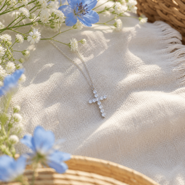 Saffron 1ctw. Moissanite Diamond Cross Pendant Necklace