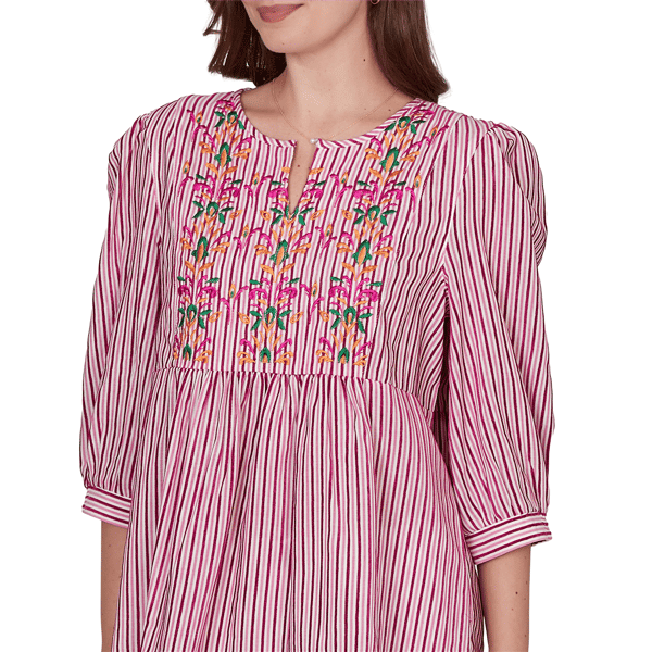 Petite Ruby Rd. Hothouse Florals Stripe Embroidery Blouse