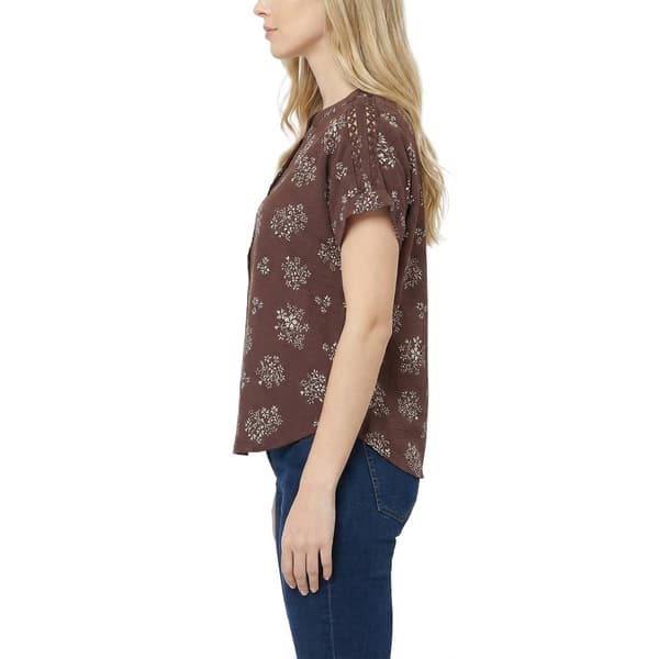 Petite NY Collection Short Sleeve 1/4 Button Floral Blouse