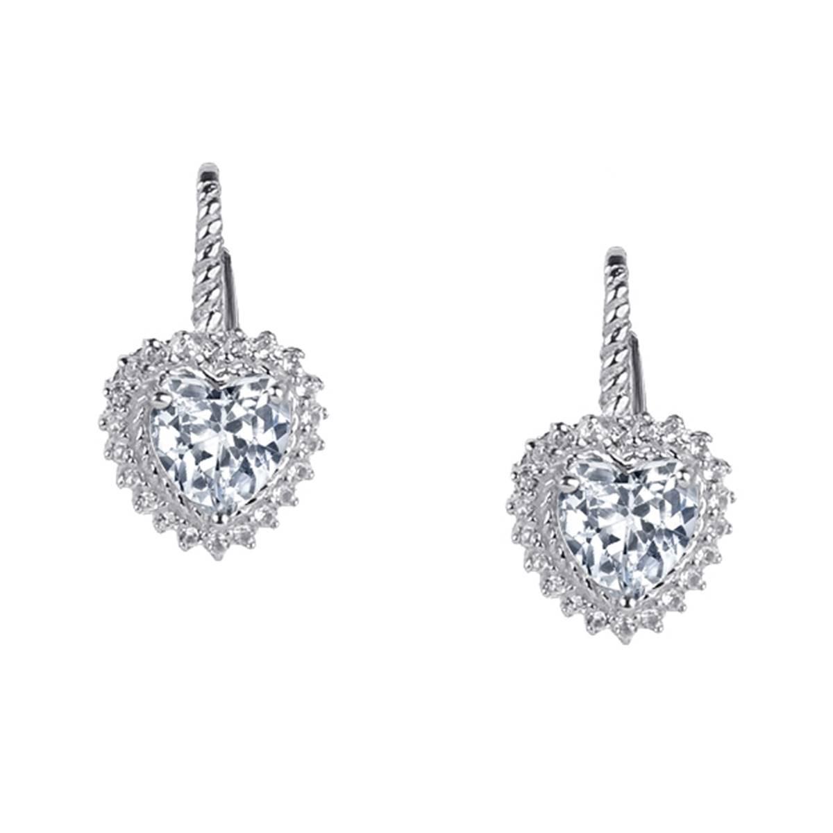 Sterling Silver CZ Heart Lever Back Earrings