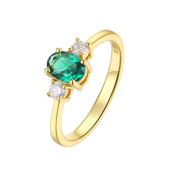 May Birthstone Simulated Emerald & Cubic Zirconia Ring - image 
