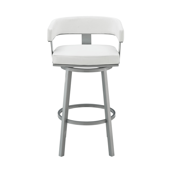 Armen Living Lorin 26in. White Faux Leather Swivel Barstool