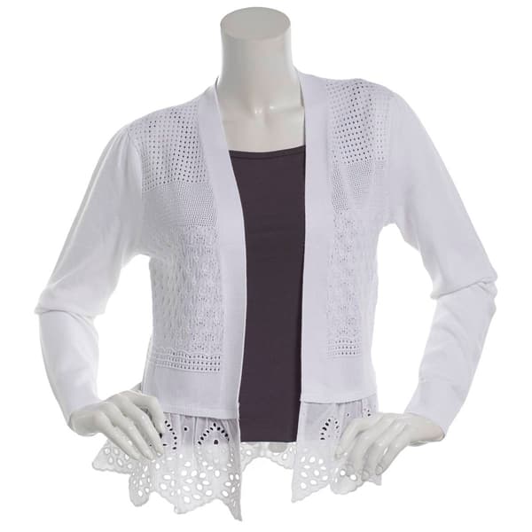 Womens 89th & Madison Long Sleeve Lace Hem Cardigan - image 