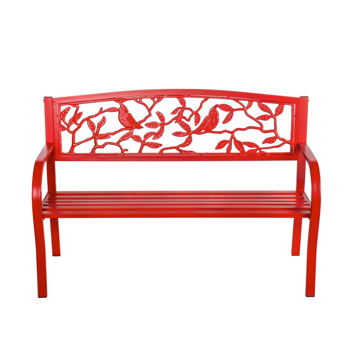 Evergreen Red Cardinals Metal Garden Bench