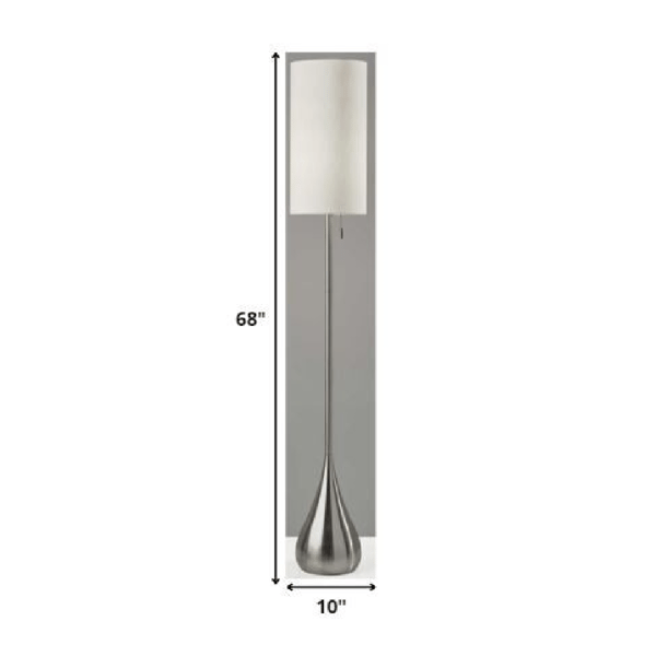 HomeRoots 68in. Silver Floor Lamp with White Fabric Drum Shade