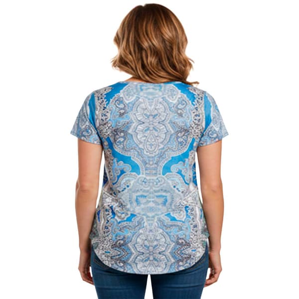 Womens OneWorld Short Sleeve Sublimation Studded Damask Tee