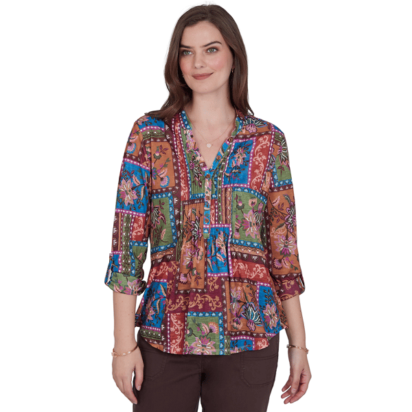 Petite Ruby Rd. Romance On The Ranch Pleated Floral Blouse - image 