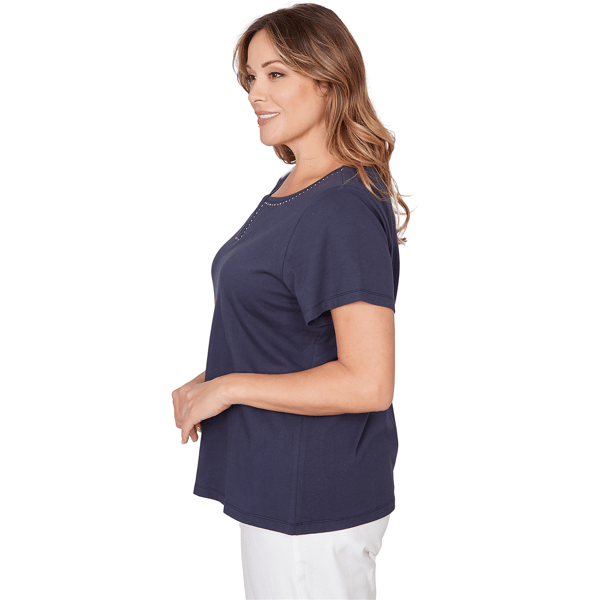 Plus Size Hearts of Palm Smooth Sailing Studded Keyhole Blouse
