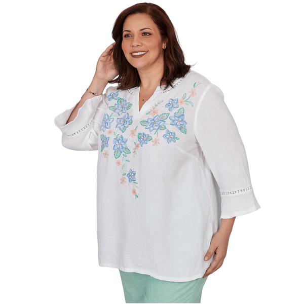 Plus Size Alfred Dunner Caribbean Blues 3/4 Flounce Sleeve Blouse