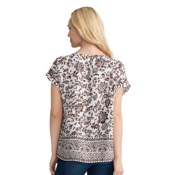 Petite Jones New York Cap Sleeve Side Button Floral Blouse