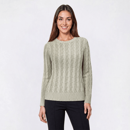 Petite Preswick & Moore® Long Sleeve Cable Knit Crew Neck Sweater