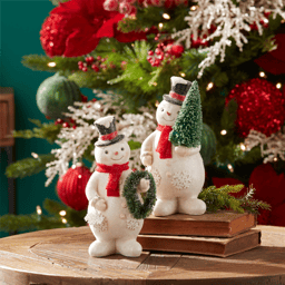 Melrose Glittered Snowman Figurine - Set of 2
