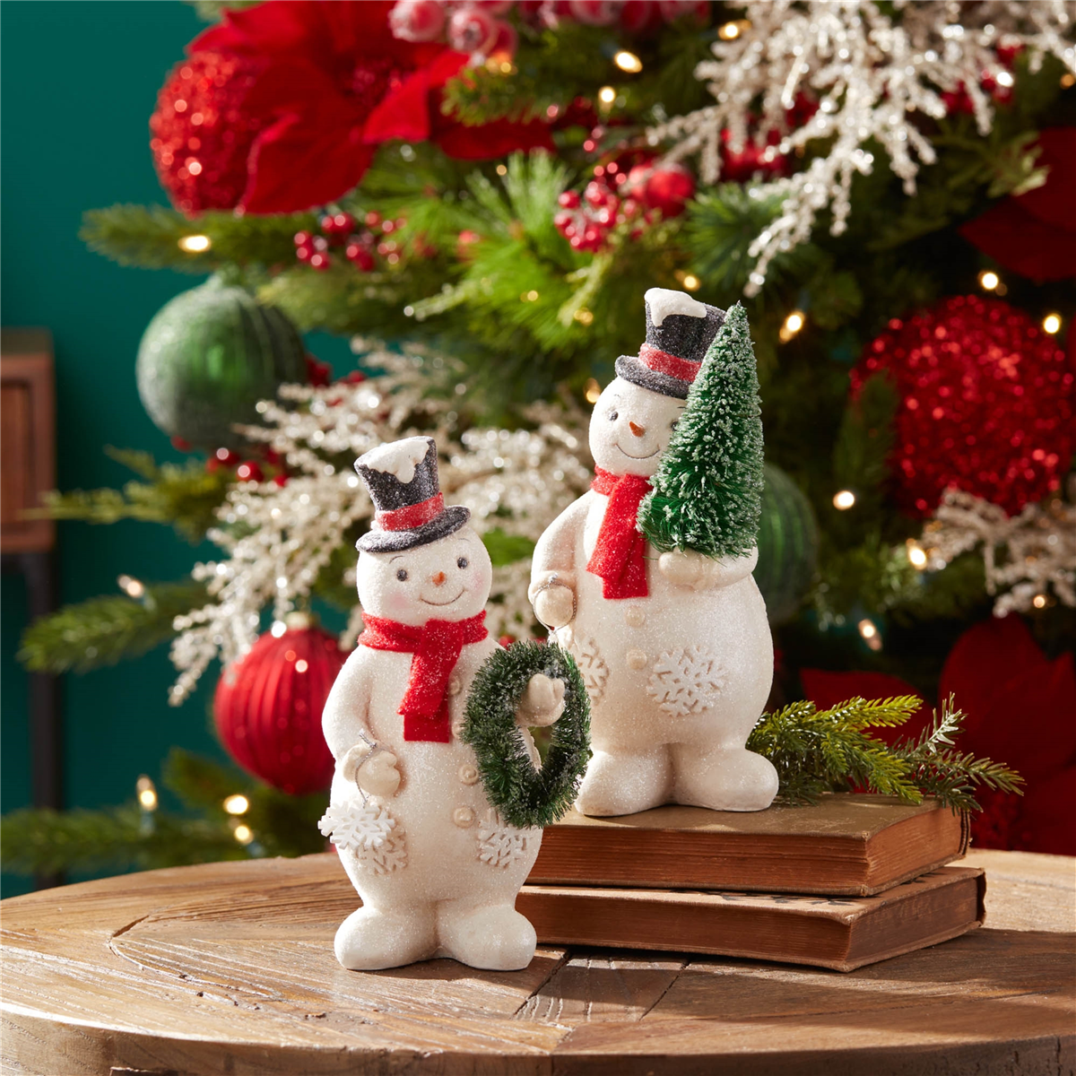 Melrose Glittered Snowman Figurine - Set of 2