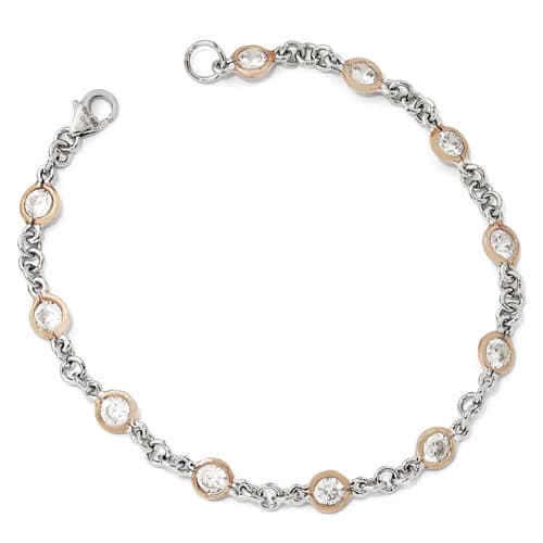 Sterling Silver Rose Gold Plated CZ Bracelet - image 