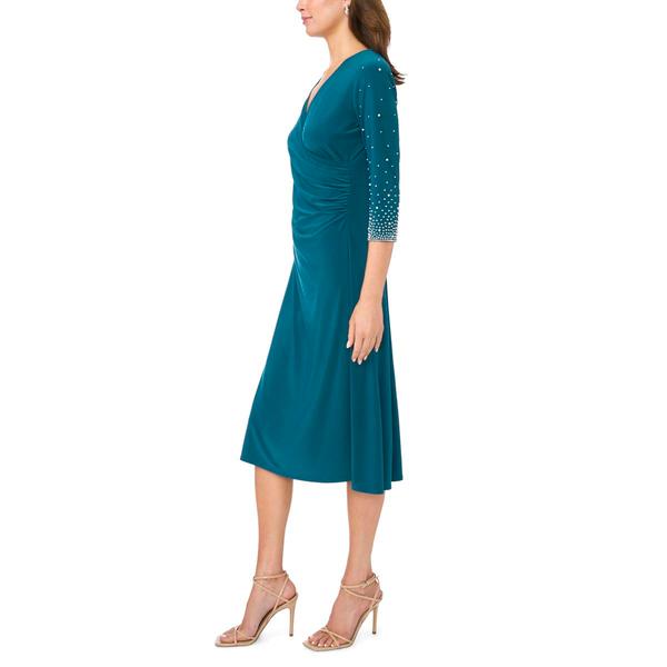 Womens MSK 3/4 Embellished Sleeve Surplus Neck Midi Dress