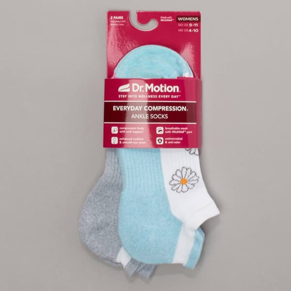 Womens Dr. Motion® 2pk. Daisy White Low Cut Socks - image 