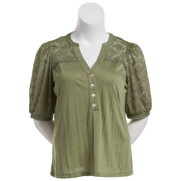 Plus Size New York Laundry Elbow Sleeve Solid V-Neck Blouse