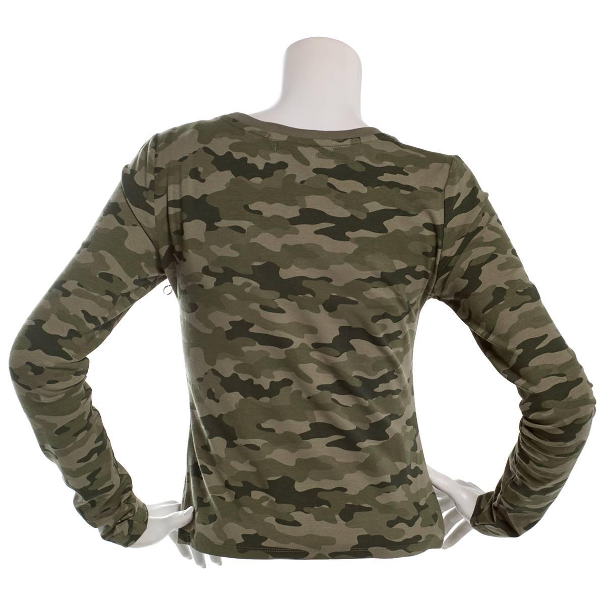 Juniors No Comment Long Sleeve Camo Star Tee - Green