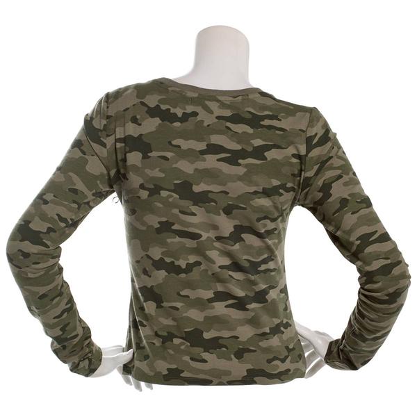 Juniors No Comment Long Sleeve Camo Star Tee - Green