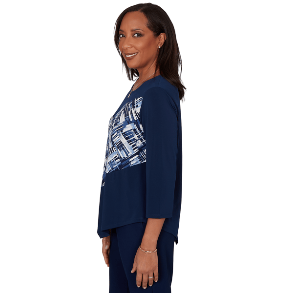 Womens Alfred Dunner Classics Diagonal Abstract Blouse