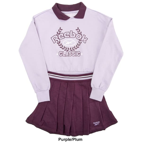 Girls &#40;7-16&#41; Reebok Collar Varsity Sweatshirt & Pleated Skort Set