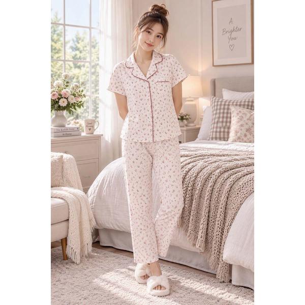 Womens Laura Ashley(R) Short Sleeve Crotchet Pajama Set - image 