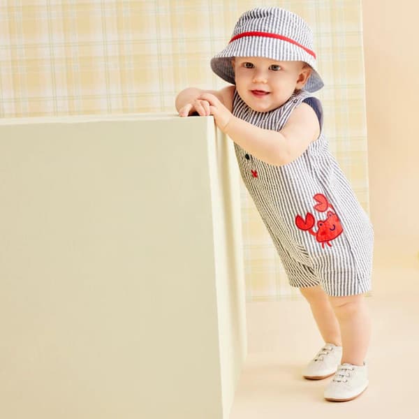 Baby Boy &#40;3-12M&#41; Little Me&#174; Striped Crab Sunsuit & Hat
