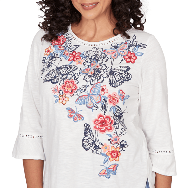 Womens Alfred Dunner Austin Floral Butterfly Embroidery Blouse