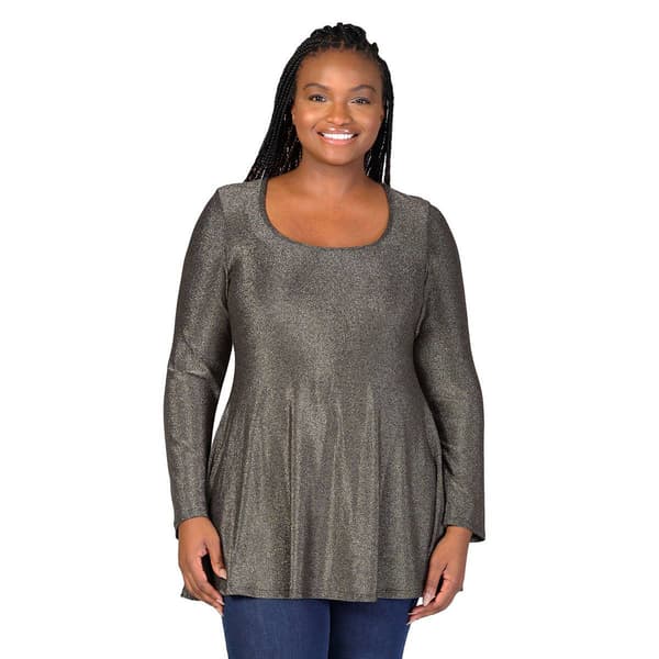 Plus Size 24/7 Comfort Apparel Long Sleeve Shimmery Tunic Top - image 