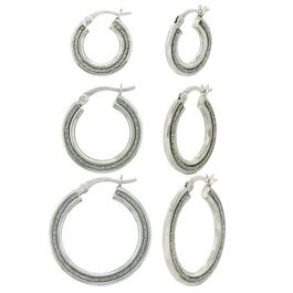 Forever New Sterling Silver Side Glitter Hoop Earrings - Set of 3