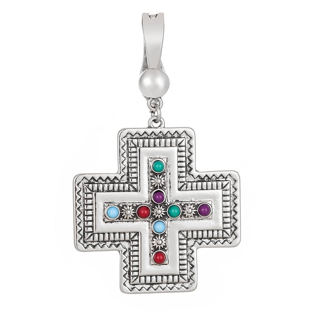 Wearable Art Purple Blue & Red Stone Cross Enhancer Pendant