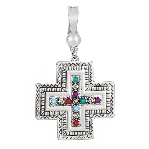 Wearable Art Purple Blue & Red Stone Cross Enhancer Pendant - image 