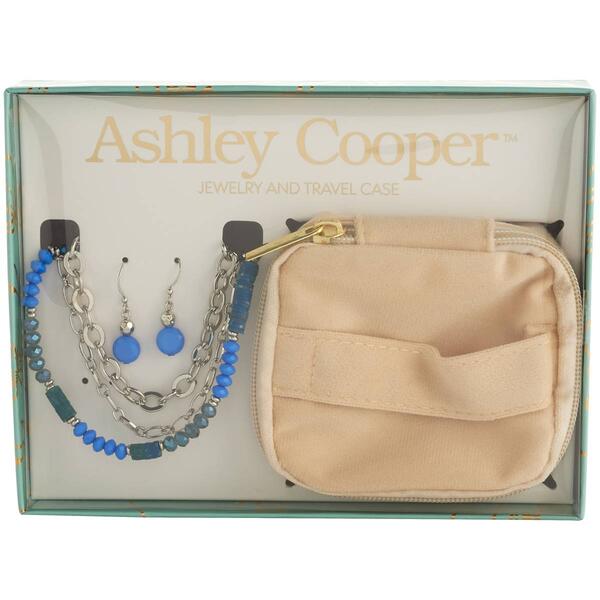 Ashley Cooper&#40;tm&#41; Blue & Silver Travel Jewelry Pouch Gift Set - image 