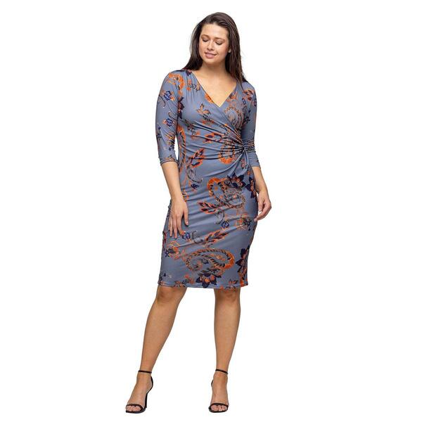 Womens 24/7 Comfort Apparel Grey Paisley Faux Wrap Dress - image 