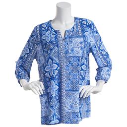 Womens Emily Daniels 3/4 Sleeve Disco Patchwork Split Neck Tunic