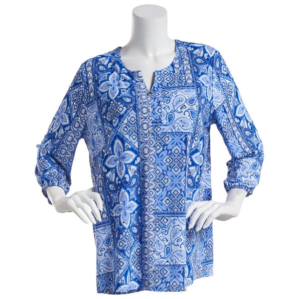 Womens Emily Daniels 3/4 Sleeve Disco Patchwork Split Neck Tunic - image 