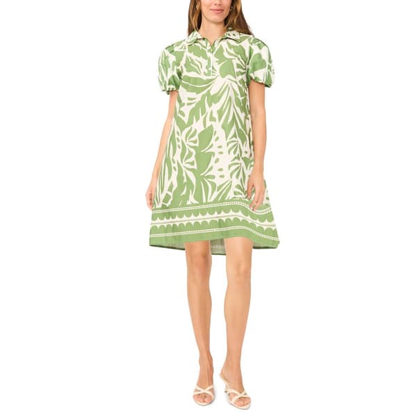 Womens MSK Puff Slv Print Cttn Shirtdress - image 