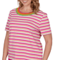 Plus Size Ruby Rd. Hothouse Florals Crochet Neck Stripe Tee - image 5