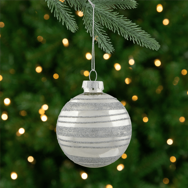 Northlight 4ct. Silver Stripes Christmas Shiny Glass Ornaments